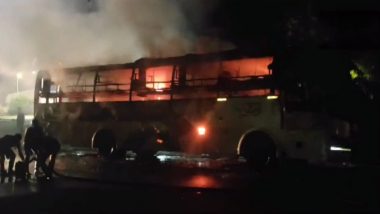 Andhra Pradesh Bus Fire Video: দেখুন কীভাবে দাউদাউ করে জ্বলছে যাত্রী বোঝাই বাস