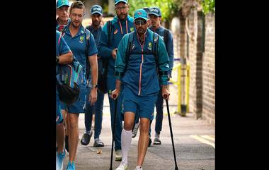 Nathan Lyon Injury Update, Ashes 2023: ফিল্ডিংয়ের সময় ডান পায়ে চোট, ক্রাচ হাতে মাঠে নাথান লায়ন