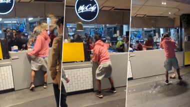 Ugly Fight In McDonald's Outlet:ম্যাকডোনাল্ডের আউটলেটে কর্মচারী এবং গ্রাহকের মধ্যে সংঘর্ষ, একে অপরের দিকে ছুড়ল ঠান্ডা পানীয় (দেখুন ভিডিও)