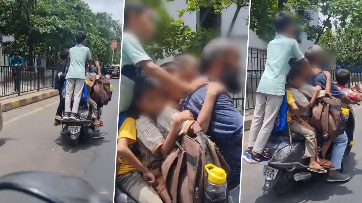 Mumbai Viral Video: নিয়ম ও নিরাপত্তার তোয়াক্কা না করে স্কুটিতে ৭ শিশু সহ চালক, চালকের বিরুদ্ধে ব্যবস্থা মুম্বই পুলিশের (দেখুন ভিডিও)