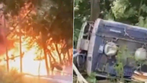 Video: দুর্ঘটনার মুখে পেট্রল ট্যাঙ্কার, দাউ দাউ করে জ্বলল, দেখুন ভিডিয়ো