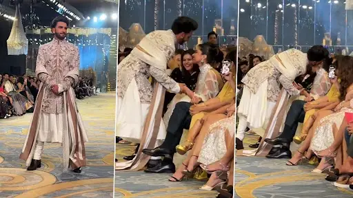 Ranveer Singh Kisses Deepika Padukone Video: দীপিকায় মুগ্ধ, Ramp-এর মাঝে স্ত্রীকে চুম্বন রণবীরের