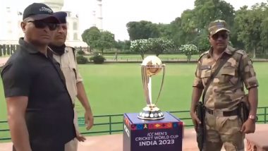 ICC Men's World Cup Trophy: তাজমহলের সামনে প্রদর্শিত পুরুষদের ক্রিকেট বিশ্বকাপ, আগ্রার ভিডিয়ো