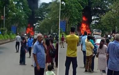 Mumbai Bus Fire Video: মুম্বইয়ের চলন্ত বাসে আগুন, রাস্তার উপরেই জ্বলছে দাউদাউ করে