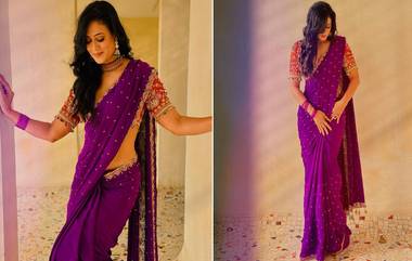 Shweta Tiwari: নবরাত্রি উপলক্ষে বেগুনি রঙের শাড়িতে শ্বেতা তিওয়ারি, দেখুন