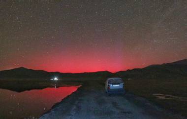 Ladakh Northern Lights: সৌরঝড়ের মেরুজ্যোতির বর্ণিল আলো দেখা গেল লাদাখেও, দেখুন ছবিতে