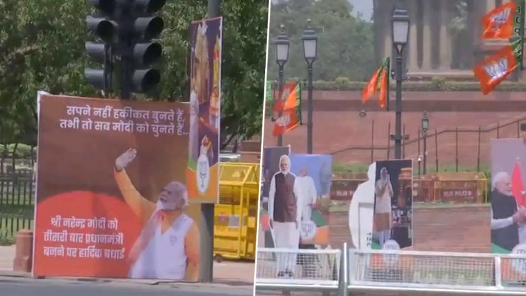 Modi Swearing-In Ceremony: হ্যাট্রিকের পথে মোদী, আঁটসাঁট রাজধানীর নিরাপত্তা, কর্তব্য পথ জুড়ে নমোর পোস্টার